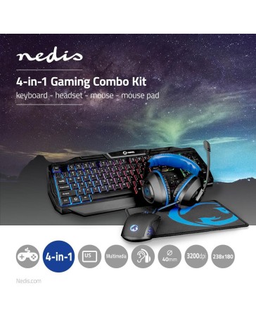 Nedis GCK41100BKUS Gaming Combo Kit – Toetsenbord, Koptelefoon, Muis & Muismat