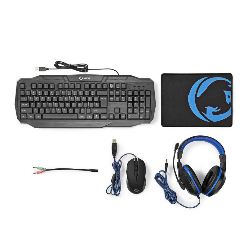 Nedis GCK41100BKUS Gaming Combo Kit – Toetsenbord, Koptelefoon, Muis & Muismat