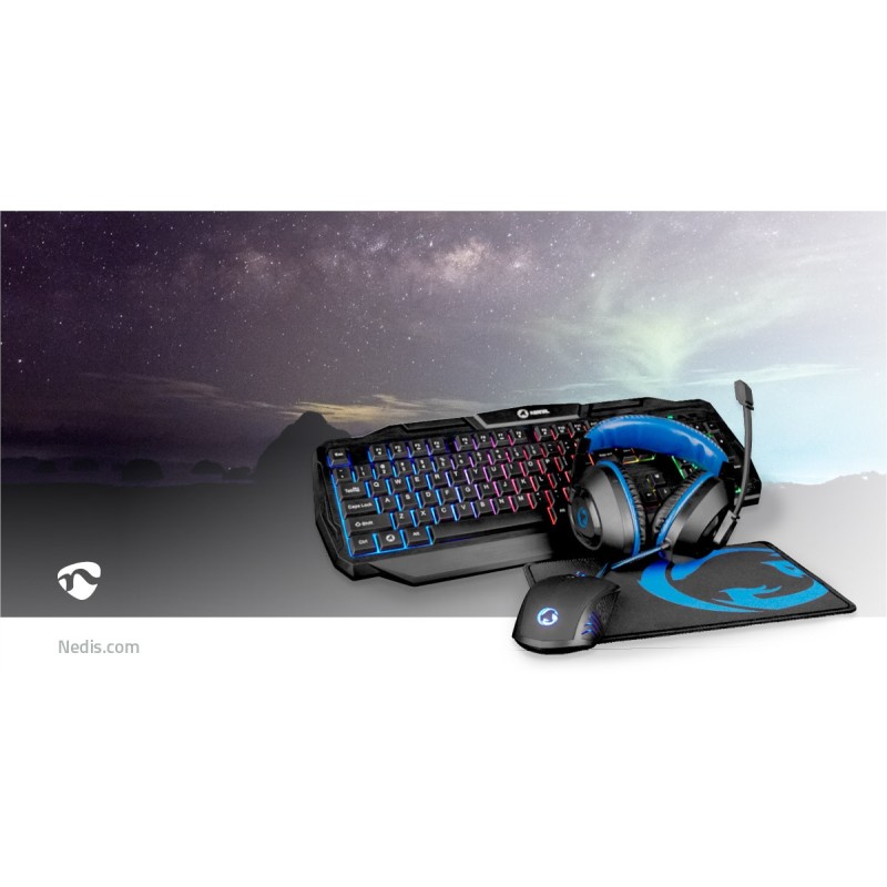 Nedis GCK41100BKUS Gaming Combo Kit – Toetsenbord, Koptelefoon, Muis & Muismat