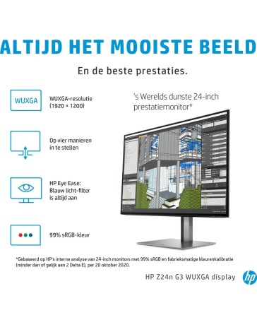 HP Z24n G3 24" IPS Monitor – WUXGA 1920x1200, DP, HDMI, 60Hz