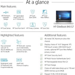 HP EliteBook 840 G7, i5-10310U, 16GB RAM, 256GB SSD, 14" FHD, Win 11 Pro, QWERTY