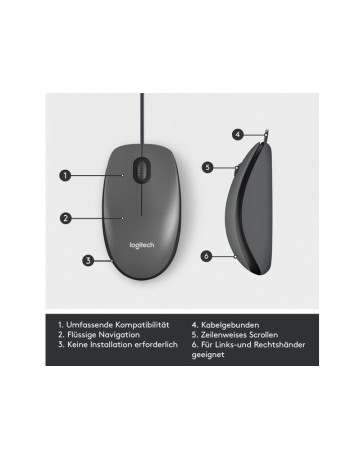 Logitech M100 Bedrade Muis – USB – Plug & Play – Zwart