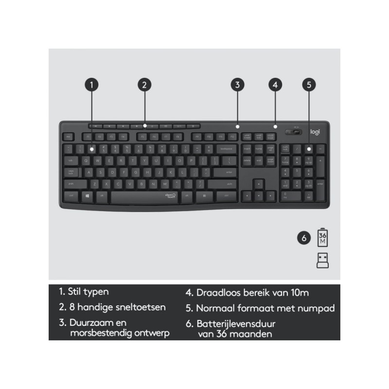 Logitech MK295 Silent Wireless Combo – QWERTY US, Zwart