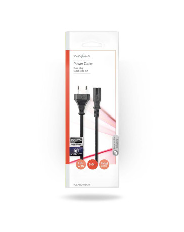 Stroomkabel Euro Male - IEC-320-C7  Recht  Vernikkeld - 2.00 m