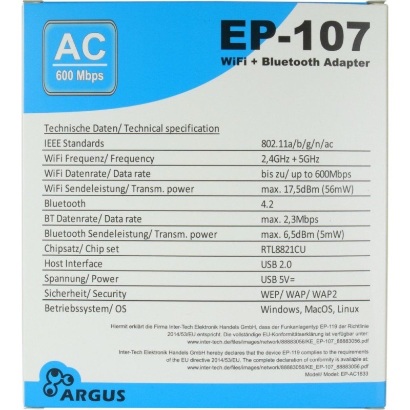 Argus EP-107 Wi-Fi 5 USB Adapter 600Mbps