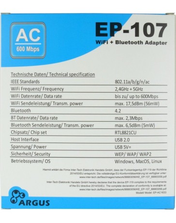 Argus EP-107 Wi-Fi 5 USB Adapter 600Mbps
